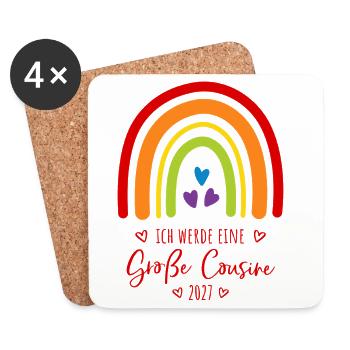 Ich werde eine Große Cousine 2027 Regenbogen - Untersetzer (4er-Set) - Weiß - Vorne