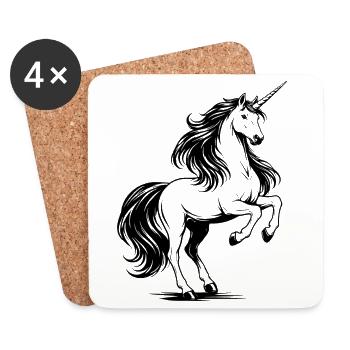 Cheval Licorne Noir - Dessous de verre (lot de 4) - blanc - Devant