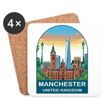 Manchester Skyline UK Travel Poster Art - Coasters (set of 4) - white - Front