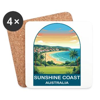 Sunshine Coast Australia Beach Travel Poster - Coasters (set of 4) - white - Front