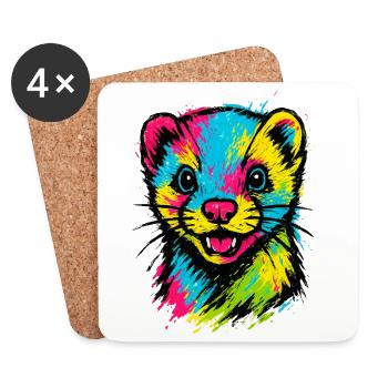aColorful Ferret Portrait Pop Art Fun Style - Coasters (set of 4) - white - Front