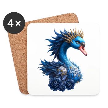 Oiseau bleu royal avec couronne - Dessous de verre (lot de 4) - blanc - Devant