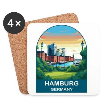 Hamburg Germany Travel Art Poster - Coasters (set of 4) - white - Front