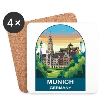 Munich Germany Town Hall Vintage Travel Poster - Coasters (set of 4) - white - Front