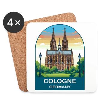 Affiche vintage de voyage de la cathédrale de Cologne, Allemagne - Dessous de verre (lot de 4) - blanc - Devant