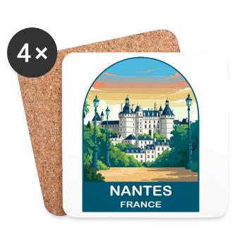 Nantes France Vintage City Travel Poster Art - Coasters (set of 4) - white - Front