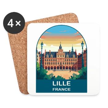 Lille France Grand Place Vintage Travel Poster - Coasters (set of 4) - white - Front
