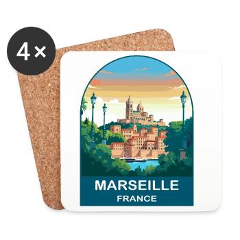 Marseille France Port City Vintage Travel Poster - Coasters (set of 4) - white - Front