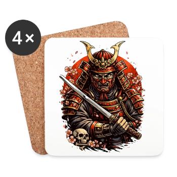 Samurai mit Kirschblüten und Schädel - Untersetzer (4er-Set) - Weiß - Vorne