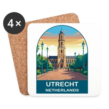 Utrecht Niederlande Domturm Vintage-Reisekunst - Untersetzer (4er-Set) - Weiß - Vorne