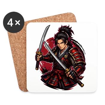 Samurai-Kämpfer in rotem Wirbel - Untersetzer (4er-Set) - Weiß - Vorne