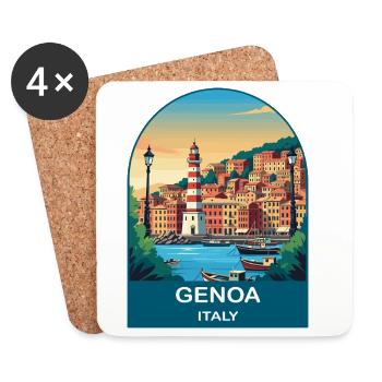Art d’affiches de voyage vintage à Gênes, Italie - Dessous de verre (lot de 4) - blanc - Devant