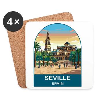 Sevilla, Spanien Vintage-Reiseplakat-Kunst - Untersetzer (4er-Set) - Weiß - Vorne
