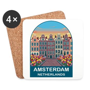 Amsterdam Netherlands Vintage Poster - Coasters (set of 4) - white - Front