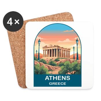 Athens Greece Vintage Travel Poster Art - Coasters (set of 4) - white - Front