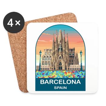 Affiche de voyage vintage de Barcelone, Espagne - Dessous de verre (lot de 4) - blanc - Devant