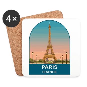 Paris France Eiffel Tower Vintage Travel Poster - Coasters (set of 4) - white - Front