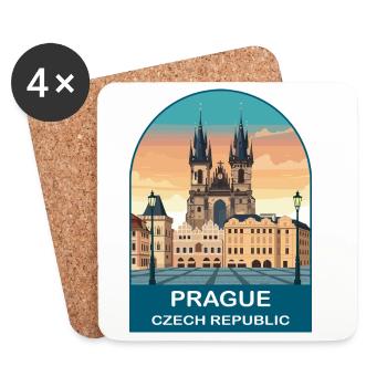 Affiche vintage de Prague République tchèque - Dessous de verre (lot de 4) - blanc - Devant
