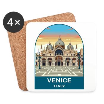 Art vintage de voyage de Venise en Italie - Dessous de verre (lot de 4) - blanc - Devant