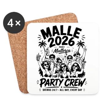 MALLE 2026 Party Crew 24/7 All Day, Every Day - Untersetzer (4er-Set) - Weiß - Vorne