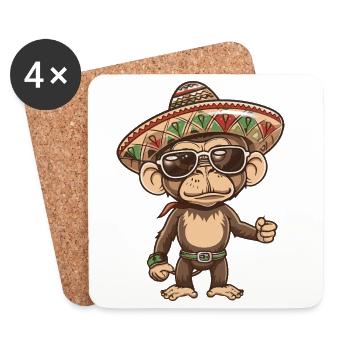Sombrero drôle de la bande dessinée Monkey - Dessous de verre (lot de 4) - blanc - Devant