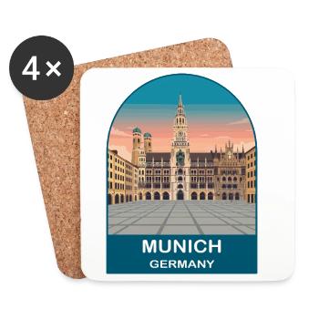 Munich Germany Town Hall Vintage Travel Poster - Coasters (set of 4) - white - Front