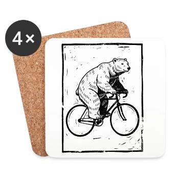 Bär auf Rennrad Geschenk für Rennradfahrer - Untersetzer (4er-Set) - Weiß - Vorne