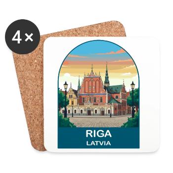 Riga, Lettland Vintage-Reiseposter-Kunst - Untersetzer (4er-Set) - Weiß - Vorne