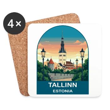 Art d’affiches de voyage vintage à Tallinn, Estonie - Dessous de verre (lot de 4) - blanc - Devant