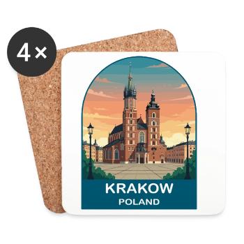 Krakow Poland Vintage Travel Poster Art - Coasters (set of 4) - white - Front
