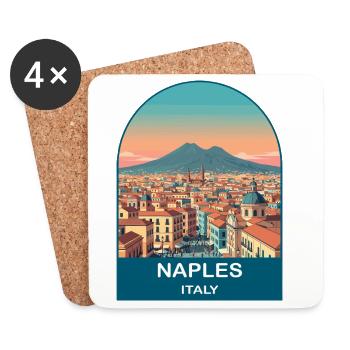 Art d’affiches de voyage vintage à Naples, Italie - Dessous de verre (lot de 4) - blanc - Devant