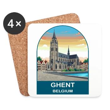 Ghent Belgium Vintage Travel Poster Art - Coasters (set of 4) - white - Front