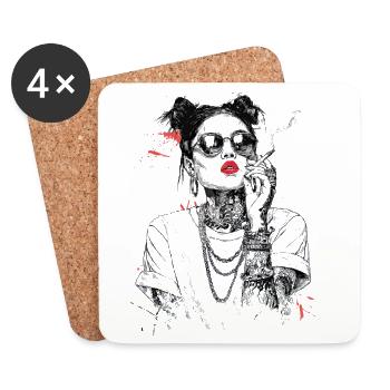 Girl Noir Queen with Red Lips - Coasters (set of 4) - white - Front