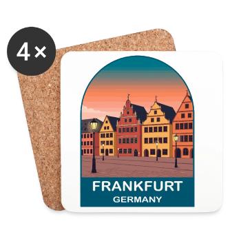 Poster de voyage vintage de la Skyline de Francfort, Allemagne - Dessous de verre (lot de 4) - blanc - Devant