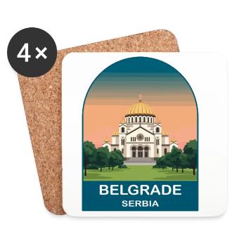 Belgrade Serbia Vintage Travel Poster Art - Coasters (set of 4) - white - Front