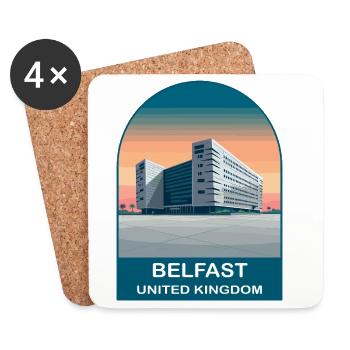 Belfast UK Vintage-Reiseplakat-Kunst - Untersetzer (4er-Set) - Weiß - Vorne