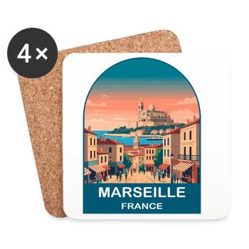 Poster de voyage vintage à Marseille, France, Port City - Dessous de verre (lot de 4) - blanc - Devant