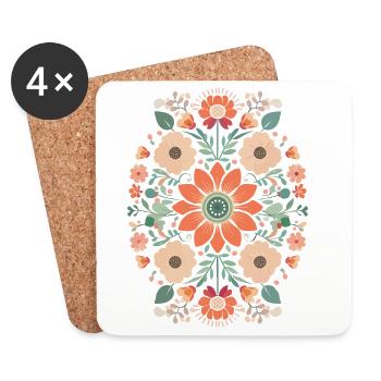 Flower Power Bohème Rétro Flower Design - Dessous de verre (lot de 4) - blanc - Devant