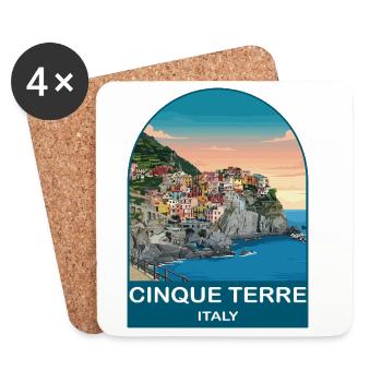 Cinque Terre Italy Vintage Travel Poster - Coasters (set of 4) - white - Front