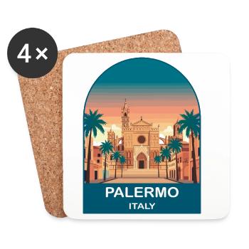 Palermo Italy Vintage Travel Poster Art - Coasters (set of 4) - white - Front