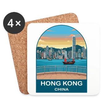 Hongkong Victoria Harbour Vintage-Reiseplakat - Untersetzer (4er-Set) - Weiß - Vorne