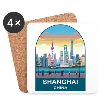 Shanghai China Vintage-Reiseplakat-Kunst - Untersetzer (4er-Set) - Weiß - Vorne