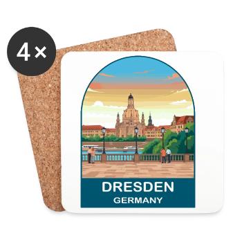 Dresden Deutschland Vintage-Reiseplakat-Kunst - Untersetzer (4er-Set) - Weiß - Vorne