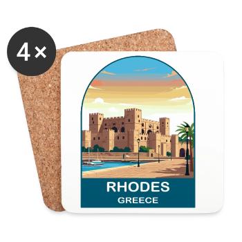 Rhodes Greece Vintage Travel Poster Art - Coasters (set of 4) - white - Front