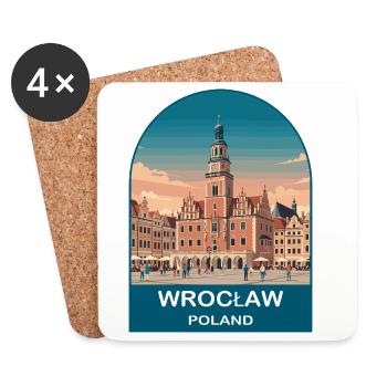 Wroclaw Poland Vintage Travel Poster Art - Coasters (set of 4) - white - Front