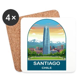 Santiago Chile Vintage Retro Travel Poster Badge - Coasters (set of 4) - white - Front
