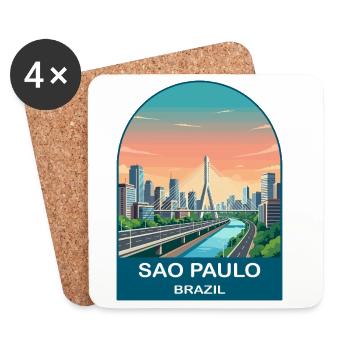 Sao Paulo Brazil Skyline Modern Travel Poster - Coasters (set of 4) - white - Front