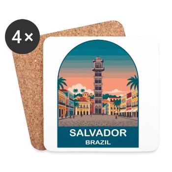 Art de voyage Salvador, Brésil Pelourinho - Dessous de verre (lot de 4) - blanc - Devant
