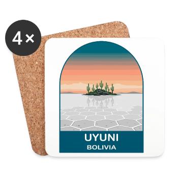 Salar de Uyuni Bolivia Salt Flats Travel Poster - Coasters (set of 4) - white - Front