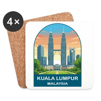 Kuala Lumpur Malaysia Vintage Travel Illustration - Coasters (set of 4) - white - Front